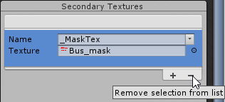 The sprite editors secondary textures window with the mouse cursor over the Remove button.