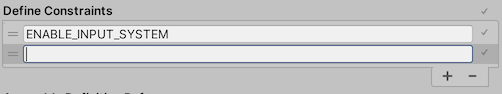 The Inspector window displays the Define Constraints section of the Assembly Definition assets properties.