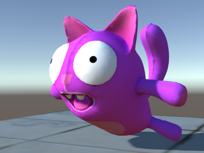 A cat-like character with accurate shadowing from the sun.