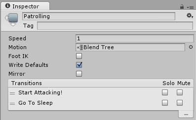 List of transitions that the Patrolling state uses.