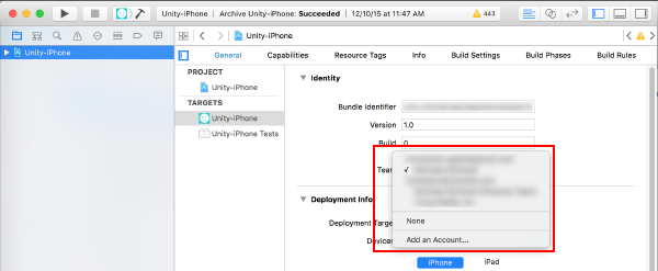 Set your developer account in Xcode.