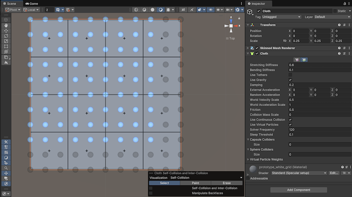 Selected cloth particles are blue