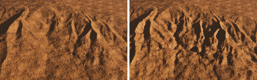 Contrast added to a hill side, creating more distinct gullies
