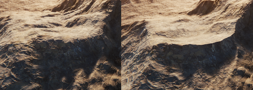 Side by side comparison of a peak and its sharpened version.
