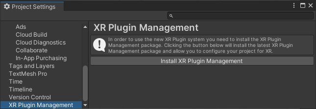 Before installing the XR Plug-in Management package